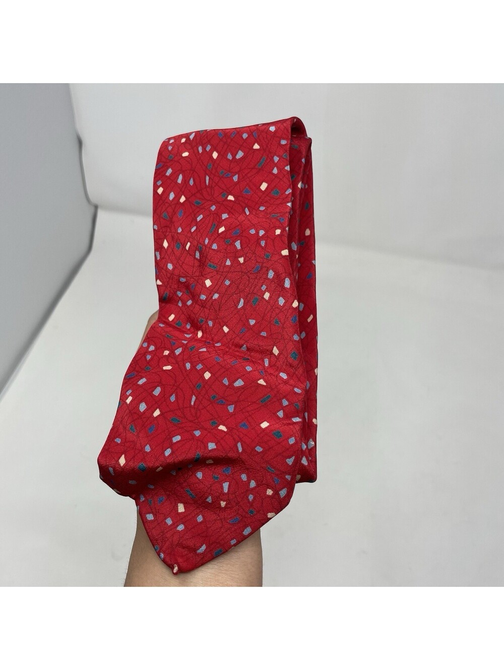 Fendi Men's Red Multicolor Geometric Pattern Tie Silk